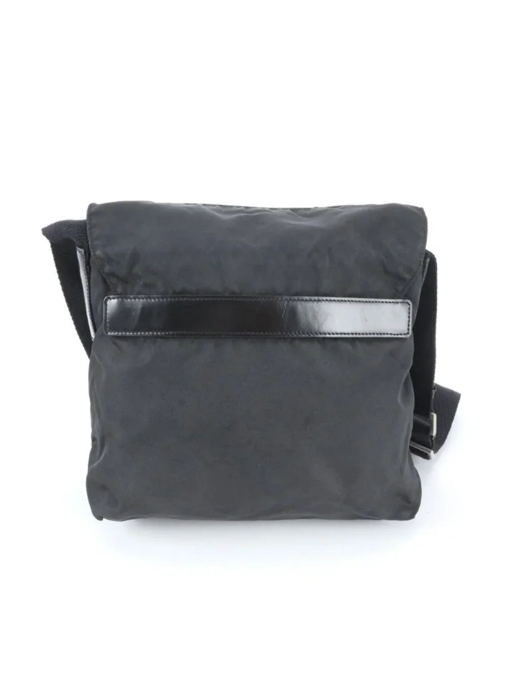 Prada Tessuto Nylon Triangle Logo Leather Shoulder Bag Crossbody Messenger Black